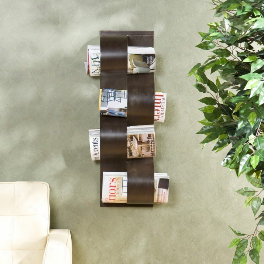 Wall Mounted Magazine Holder In the opinion of Undulating Panels In Brown Brush Finish