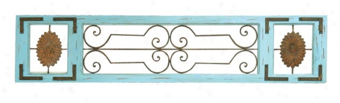 Wall Panel With Vintage French Door Design In Distressed Blue Polishing
