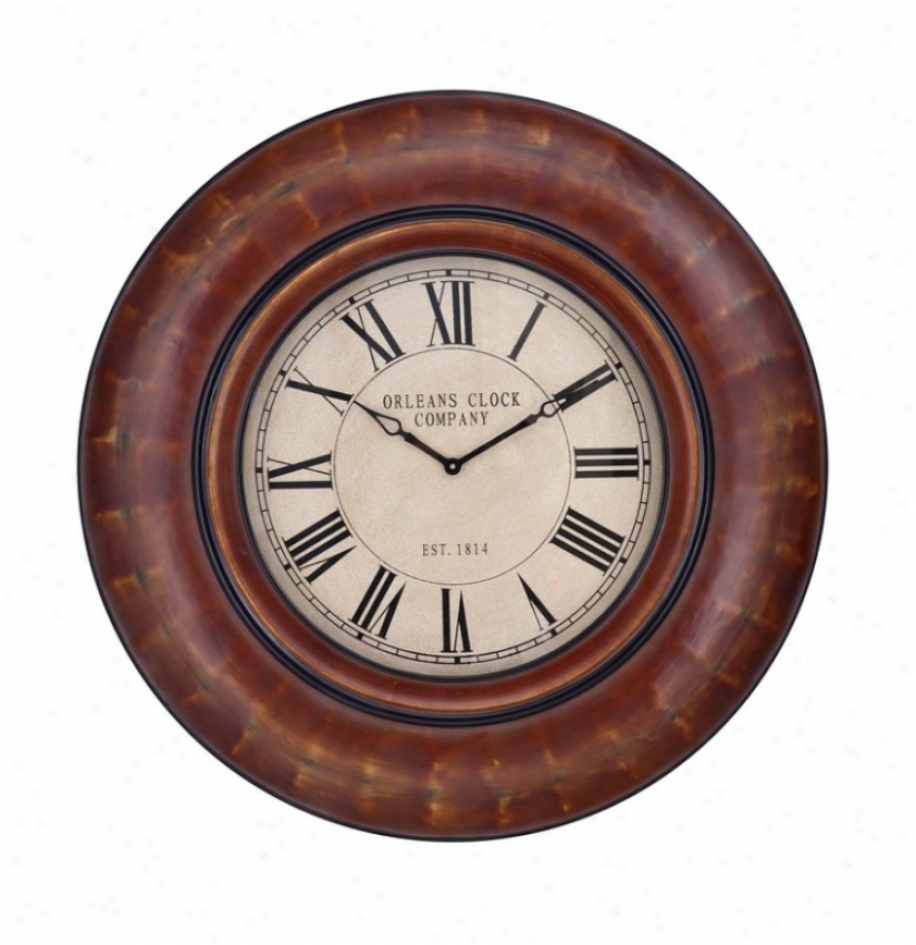 Wall Plump Clock With Roman Numerals In Distressed Auburn Brown Finish