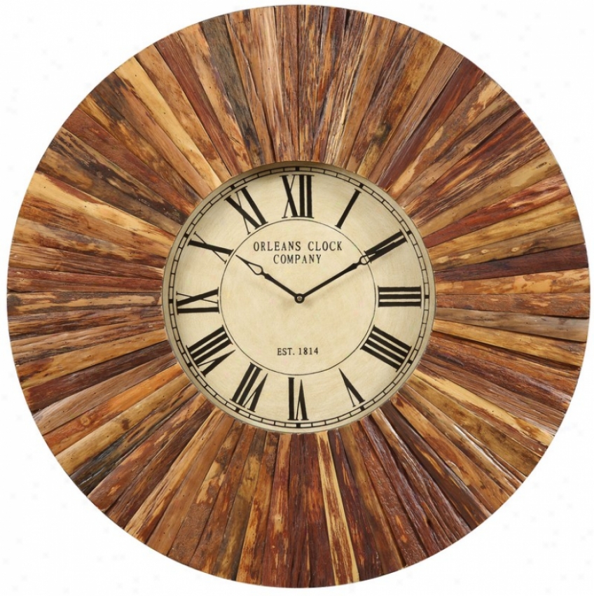 Wall Round Clock With Wood Frame In Natural Rustic Finish