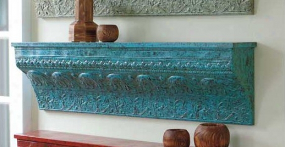 Wall Shelf Traditional Embossed Design In Distressed Turquoise