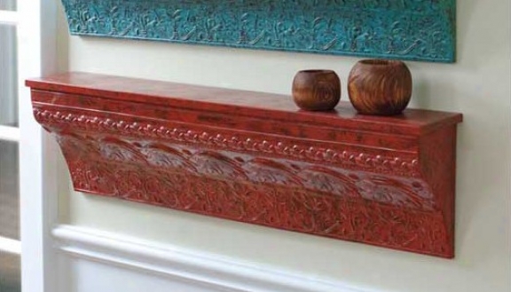 Wall Shelf Traditional Embossed Design In Distressed Red