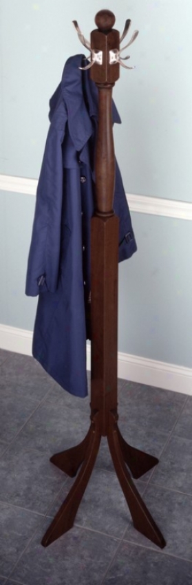 Walnut Finish Coat Hanger Rack With Double-hook