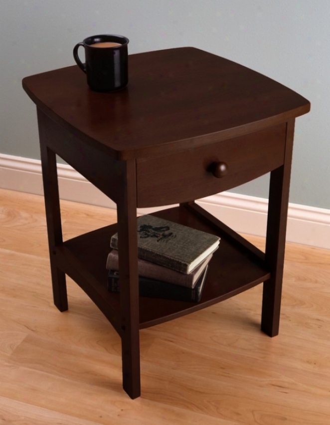 Walnut Finish End Table/ Night Stand With Drawer