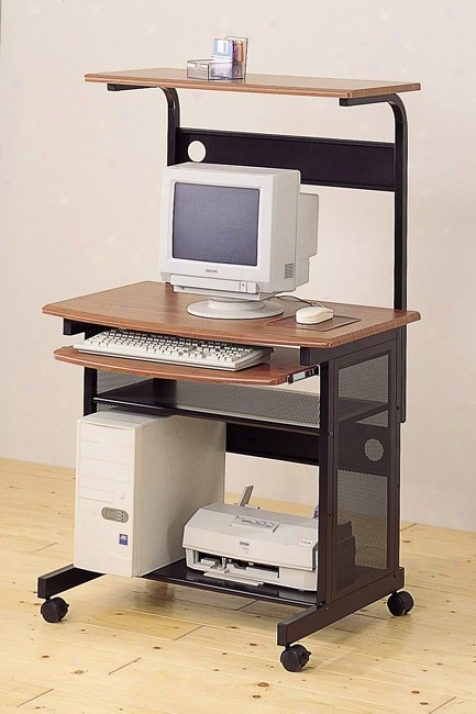 Walnut/black Finish Computer Desk/workstation W/sliding Keyboard Tray