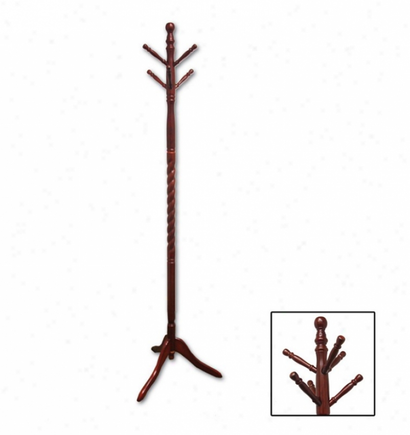 Wood Coat Rack With Twist Design In Cherfy Finish