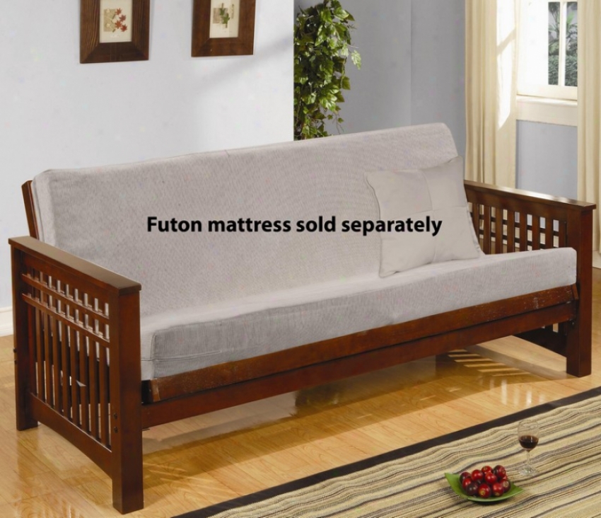 Wood Futon Frame With Sllat Desig In Cherry Polishing