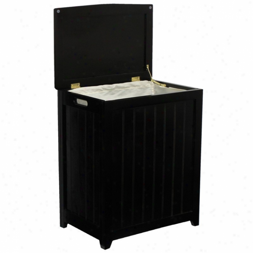 Wood Laundry Hamper With Interior Bag In Black Finish