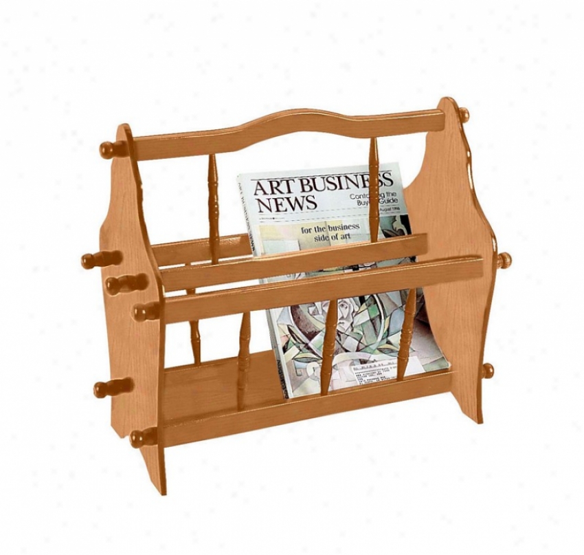 Wood Magazine Rack Upon Handle In Oak Finish