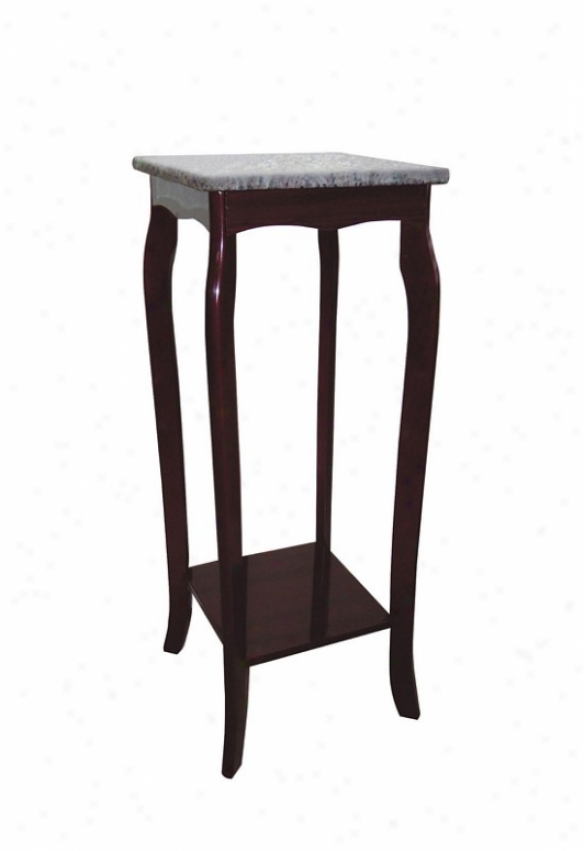 Wood Plant Stand With Marble Top In Cherry Finish