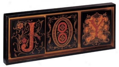 Wood Wall Art With Damask Ornate Pattern - Joy In Red