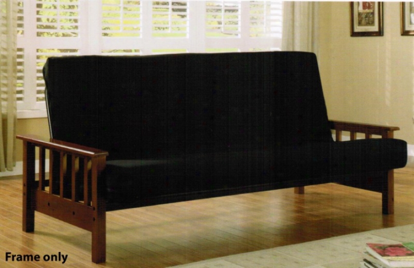 Wooden Arm Futon Frame Mission Style In Brown Finisn