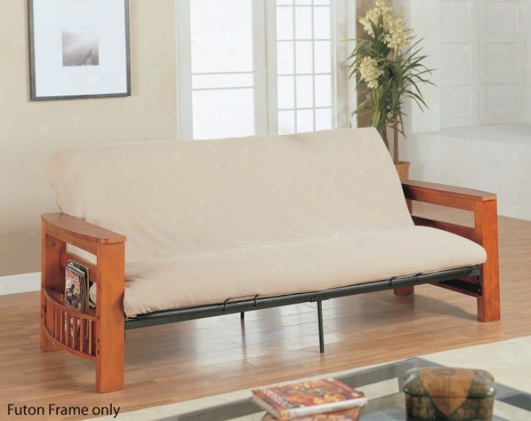 Wooden Futon Frame WithM aggazine Rack - Honey Finish