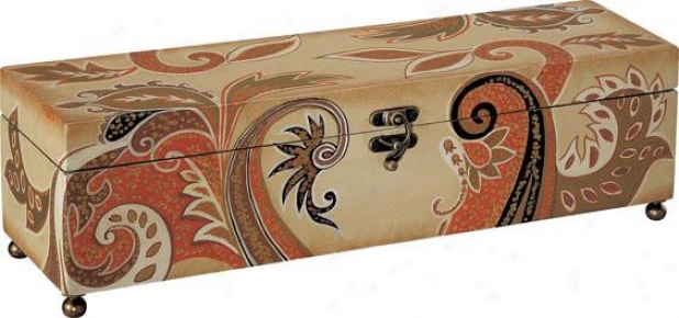 Wooden Hand Painted Box In Ivory - Paisley Pattern