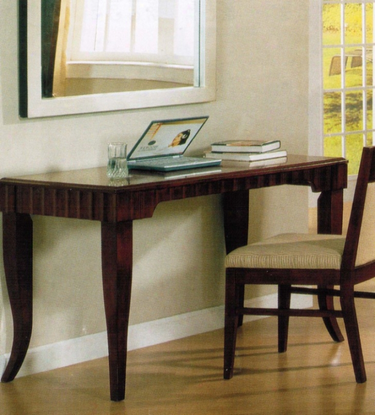 Writing Desk With Curve Design Legs Cherry Brown Finish