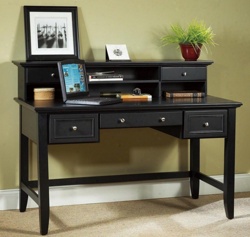 Writing Desk With Hutch In Ebony Finish