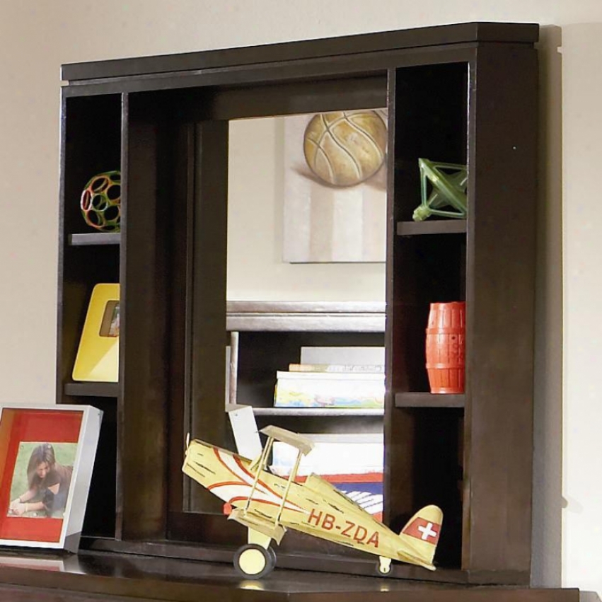 Youth Dresser Mirror Framed With Shelves In Rich Mocha Finish