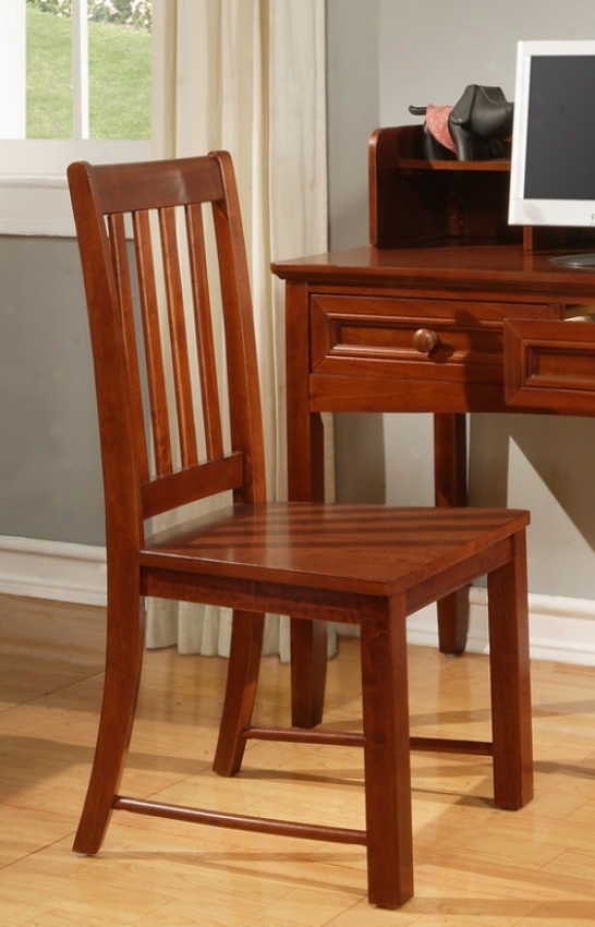 Youth Wooden Desk Chair With Slat Back In Cinnamon Finish