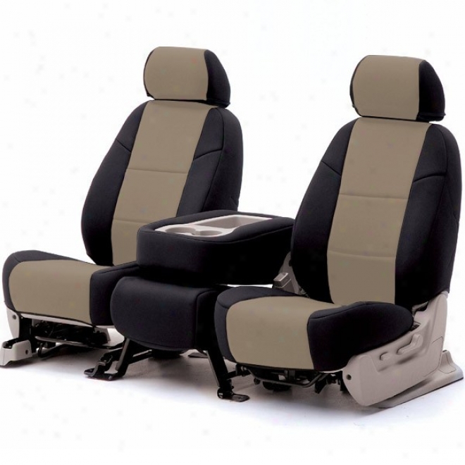 Coverking Fdont Seat Cover Leatherette Black On Beige