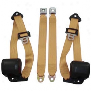 Front Metal Push Button 3 Point Retractable Belts, Medium Beige