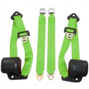 Front Metal Push Button 3 Point Retractable Belts, Lime Green