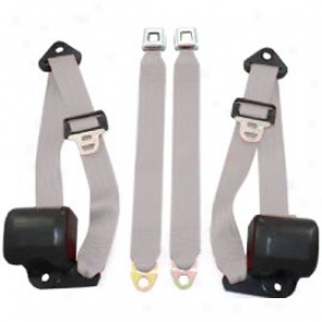 Front Metal Push Button 3 Point Retractable Belts, Gray