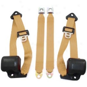 Front Metal Push Button 3 Point Retractable Belts, Tan