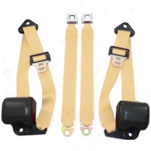 Front Metal Push Button 3 Point Retractable Belts, Ivory