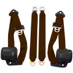 Front Metal Push Button 3 Point Retractable Belts, Dark Brown