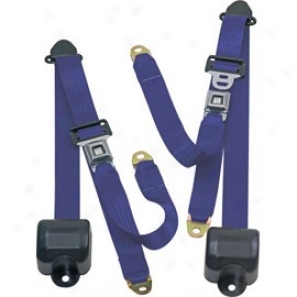 Front Metal Push Button 3 Point Retractable Belts, Cobalt Blue