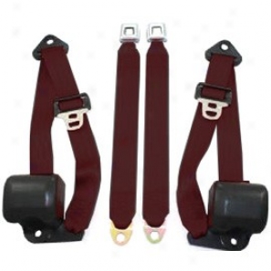 Front Metal Push Button 3 Point Retractable Belts, Maroon