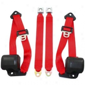 Front Metal Push Button 3 Point Retractable Belts, Flame Red