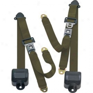 Front Metal Push Button 3 Point Retractable Belts, Military Green
