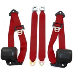 Front Metal Push Button 3 Point Retractable Belts , Red