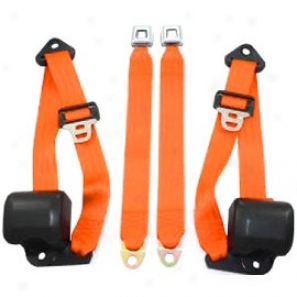 Front Metal Push Button 3 Point Retractable Belts, Orange