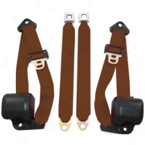 Front Metal Push Button 3 Point Retractable Belts, Brown