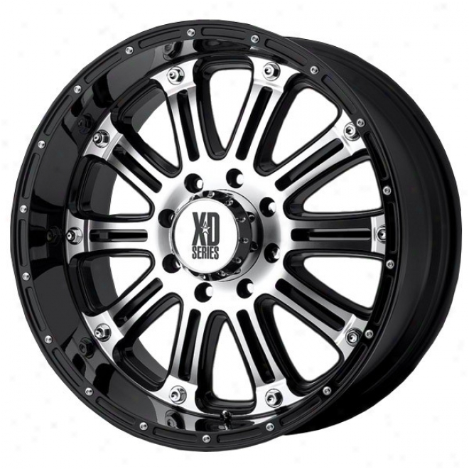 "kmc, Xd H0ss Series Wheel, Gloss Black With Machined Confidence, 17x9"", 5x5 Bolt Pattern, Bacj Spacing 4.53"""