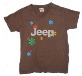 "ladies ""jeep & Daisies"" T-shirt, Brown/short Sleeve"