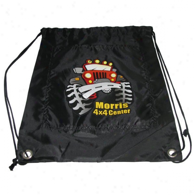 "morris 4x4 Logo Drawstring Bag, Vinyl With Front Pocket, Boack, W13"" X L16"""