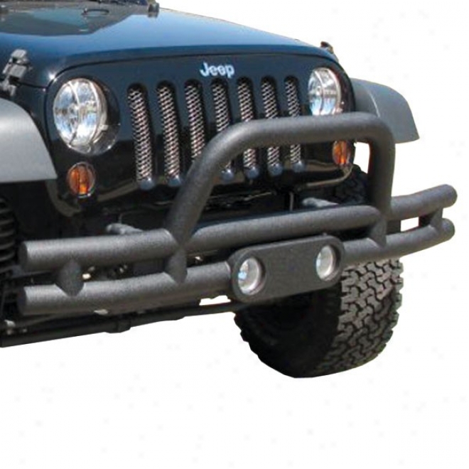 Rampage Double Tube Front Bumper With Hoop And Light Cut Outs, Textured Negro