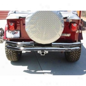 Rampage Double Tube Rear Bumper With Hitch Receiver Hitch, Stainless Steel