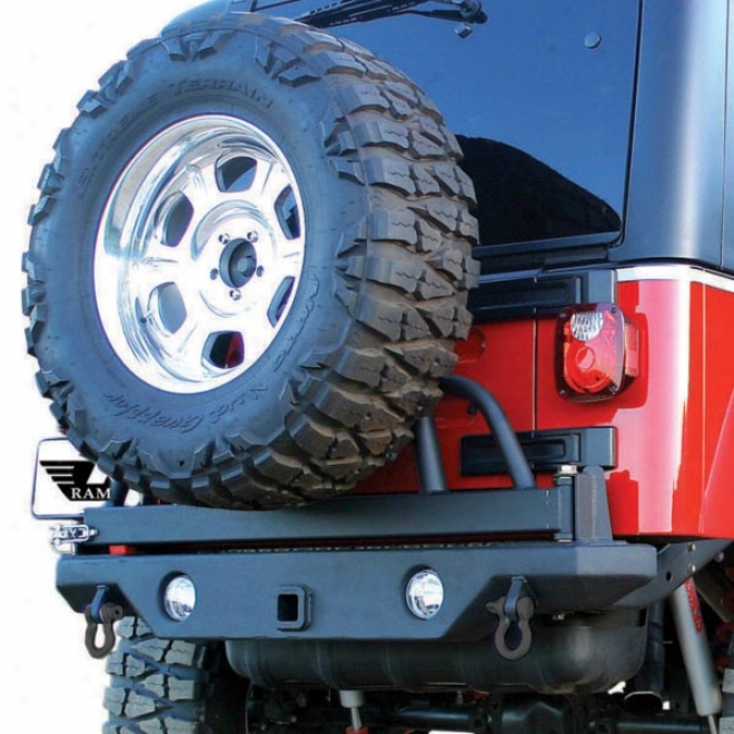 Rampage Rear Recovery Bumper With Swing Away Tire Mountain And Lighy Sarcasm Outs, Black Satin