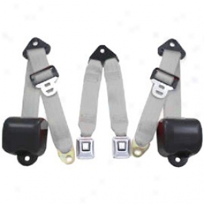 Rear Metal Push Button 3 Point Retractable Belts, Silver
