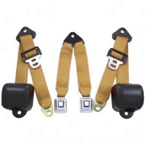 Rear Metal Push Button 3 Point Retractable Belts, Tan