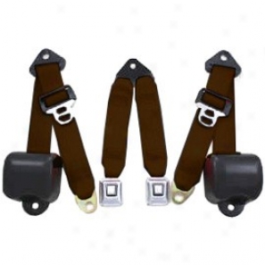 Rear Metal Push Button 3 Point Retractable Belts, Dark Brown