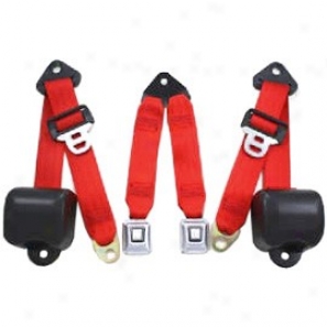 Rear Metal Push Button 3 Point Retractable Belts, Flame Red