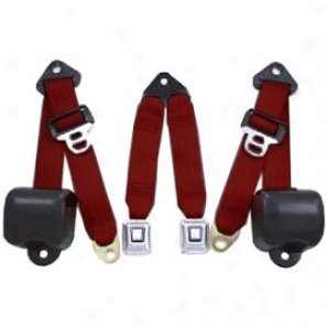 Rear Metal Push Button 3 Point Retractable Belts, Red