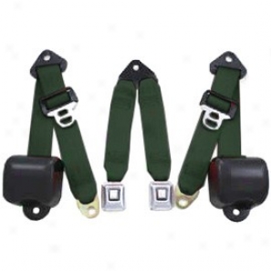 Rear Metal Push Button 3 Point Retractable Belts, Dark Green