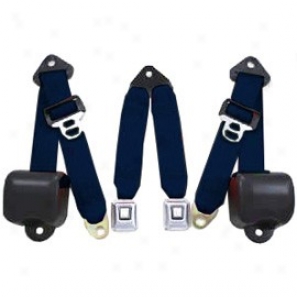 Rear Metal Push Button 3 Point Retractable Belts, Dark Blue