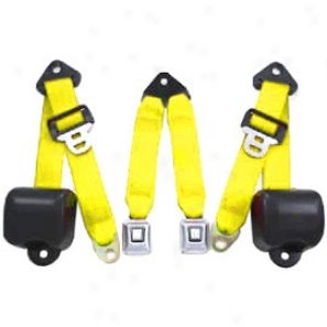 Rear Metal Push Button 3 Point Retractable Belts, Yellow